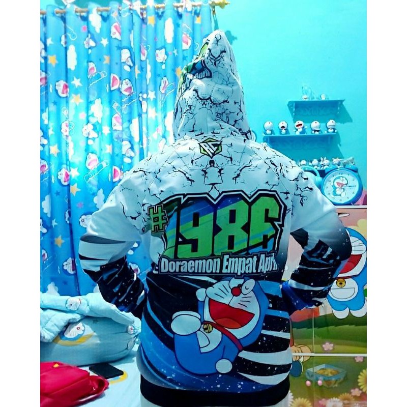 JAKET CUSTOM HOODIE RACING DORAEMON CUSTOM NAMA SENDIRI