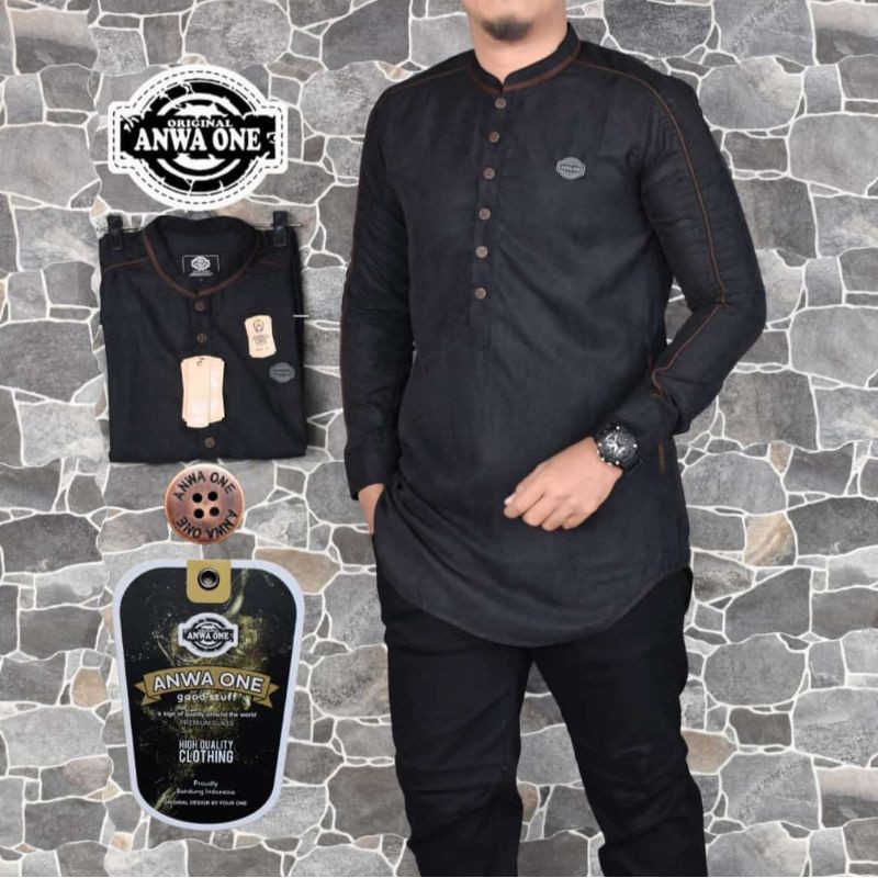 Baju Muslim Pria Koko Kurta Pakistan Kekinian Terpopuler Lengan Panjang Original ANWA ONE Model List