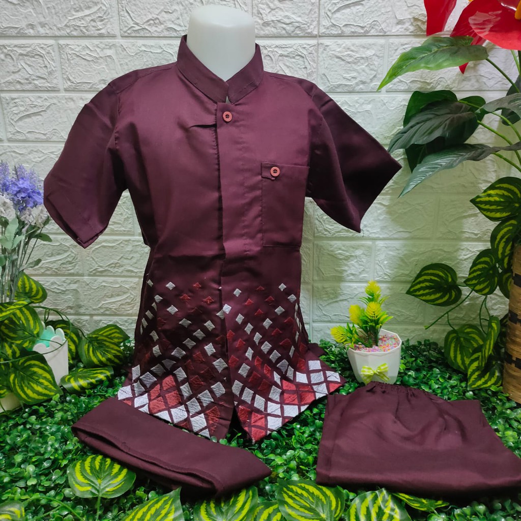 SETELAN KOKO ANAK COWOK MURAH LENGAN PENDEK UNGU TUA