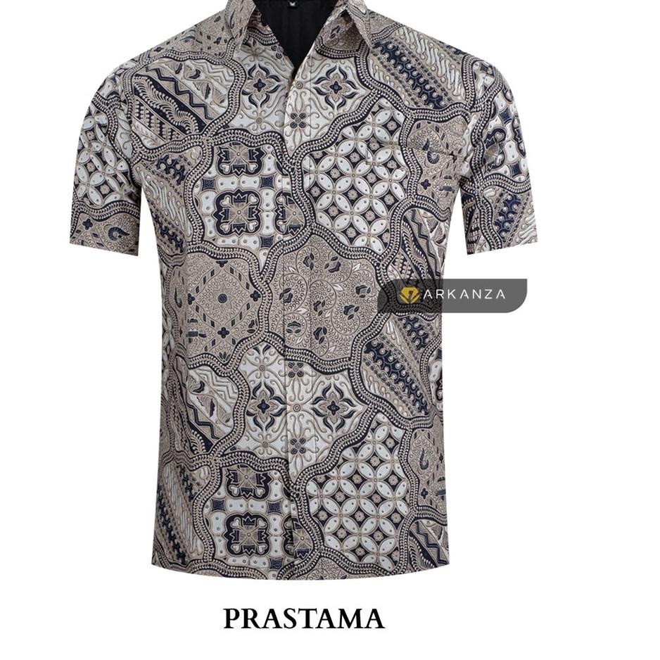 Best Seller.. BATIK ARKANZA Motif PRASTAMA Hem Atasan Kemeja Baju Batik Pria Cowok Laki Laki Slimfit