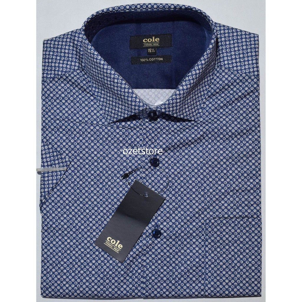 COLE Kemeja Pria Casual Lengan Pendek Navy Slimfit CE14 ORIGINAL