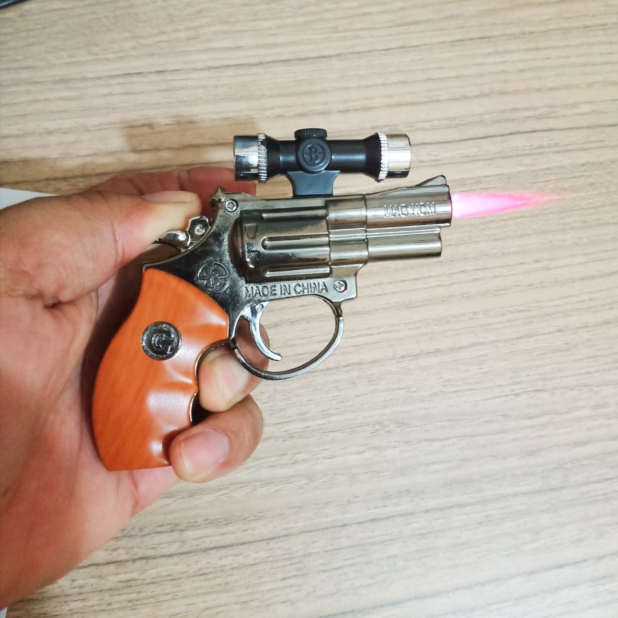 KOREK API BARA BENTUK PISTOL PYTHON PEMANTIK API CLASSIC 3 IN 1 KOREK API BARA SENTER DAN LASER VINTAGE GAS TORCH LIGHTER BR66