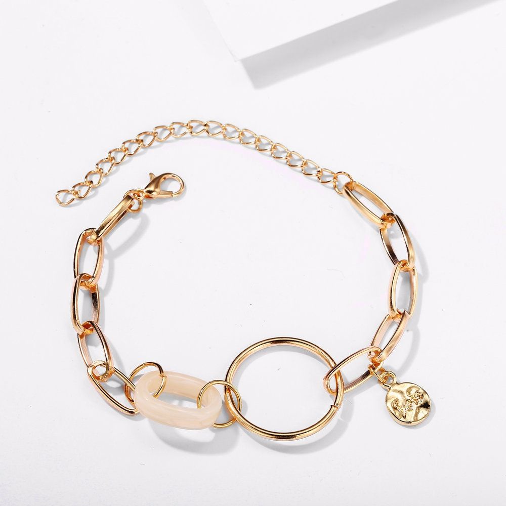 Needway  Retro Couple Chain Korean Fashion Jewelry Pearl Bracelet Circle Punk Female Geometric Square Adjustable Flowers