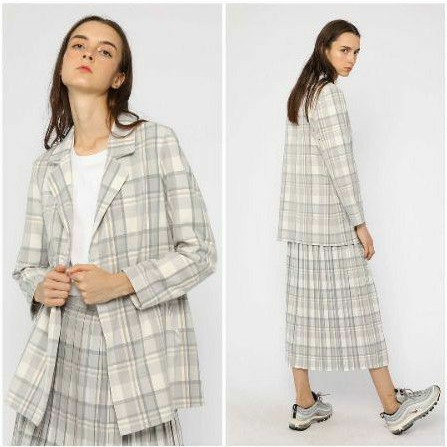 hattaco sporty luxe blazer + pleated skirt grey plaid