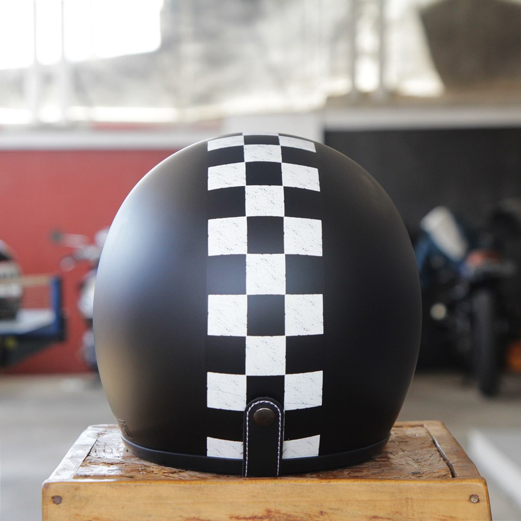 Helm Retro SADA Checkered Black Doff ( Helm Classic / Helm Klasik / Helm Bogo / Helm Vespa )