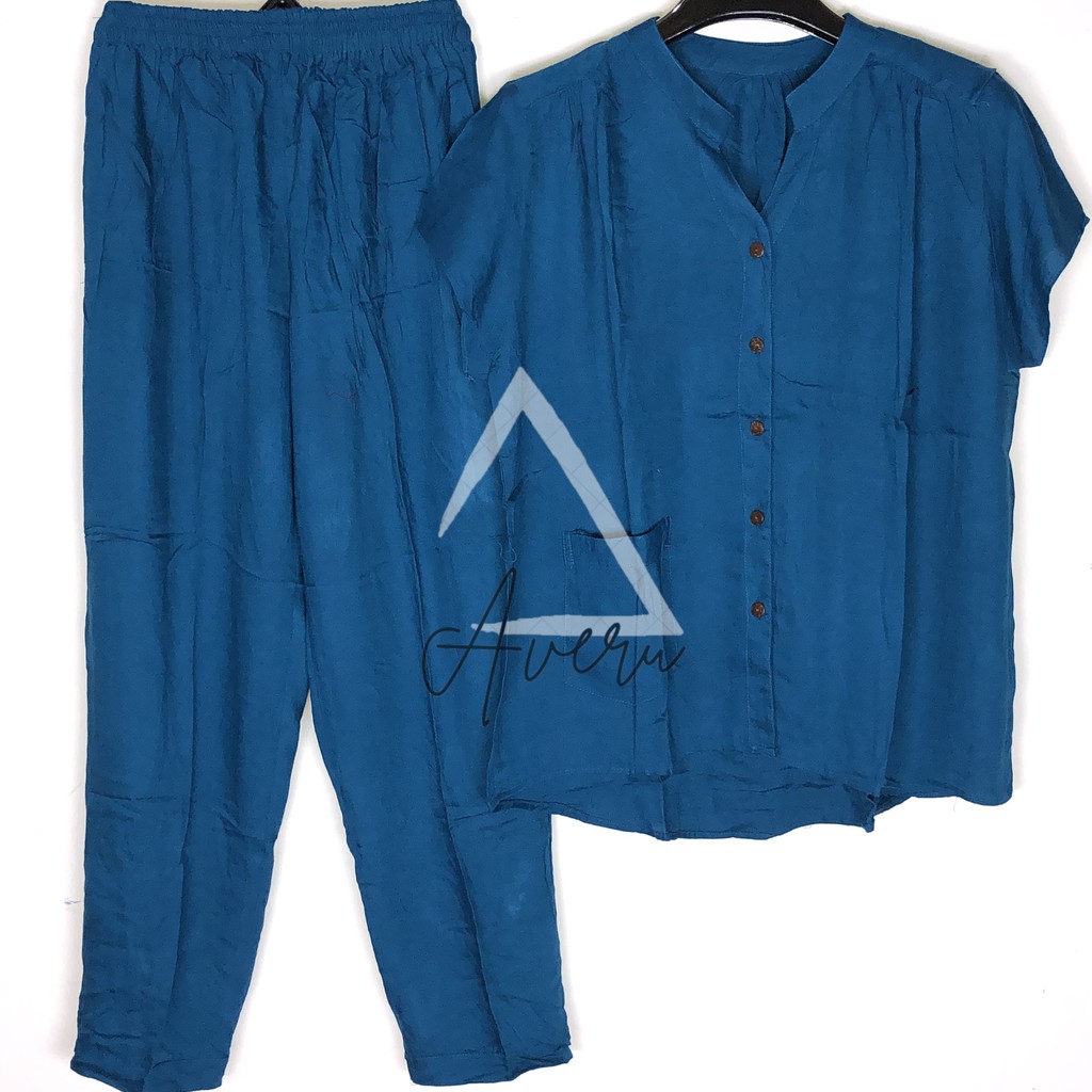 JUMBO Baju Tidur Wanita Piyama Setelan Rayon CP Celana Panjang - Polos-Teal