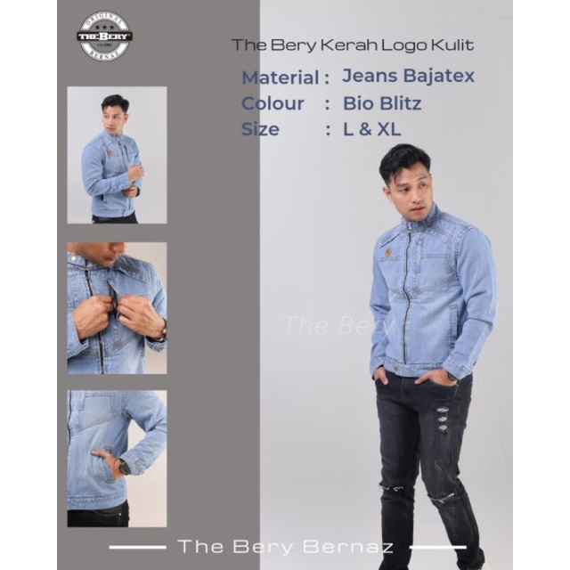 Jaket Jeans Kerah Logo Polos The Berry Terbaru Original / Jaket Jeans Denim Pria  Terlaris / Jacket Motor