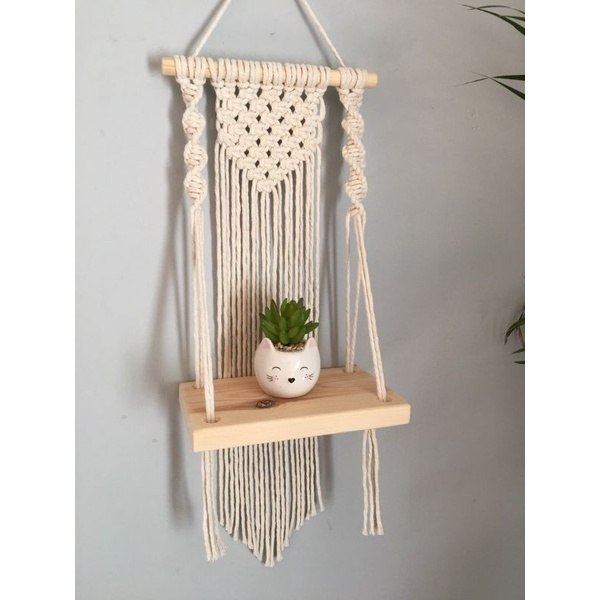 READY STOK) macrame rak kayu dita/ macrame ambalan / rak buku/Dekorasi rumah