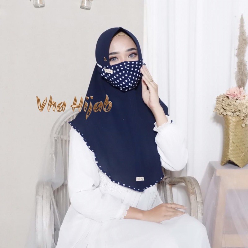 SALE CUXI GUDANG Khimar AUDY SET POLKADOT MASKER CONNECTOR