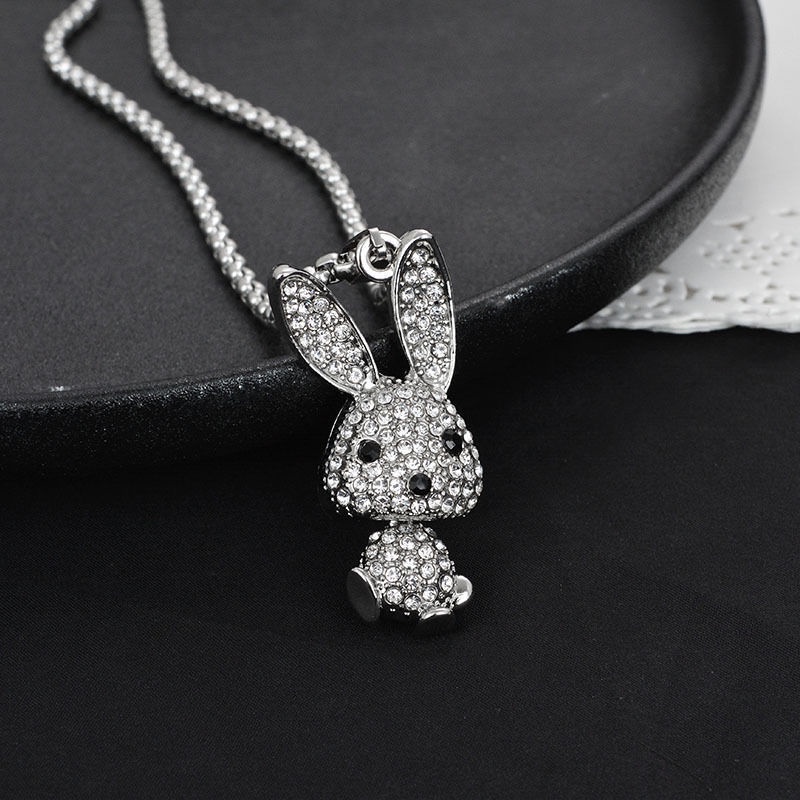 Kalung Rantai Dengan Liontin Bentuk Kelinci Aksen Kristal Zircon Untuk Wanita