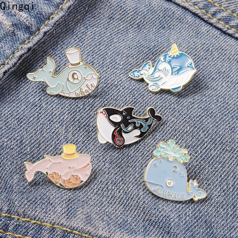 Whale Bros Pin Enamel Desain Kartun Hewan Laut Bunga Gelombang Untuk Hadiah Anak Laki-Laki Dan Perempuan