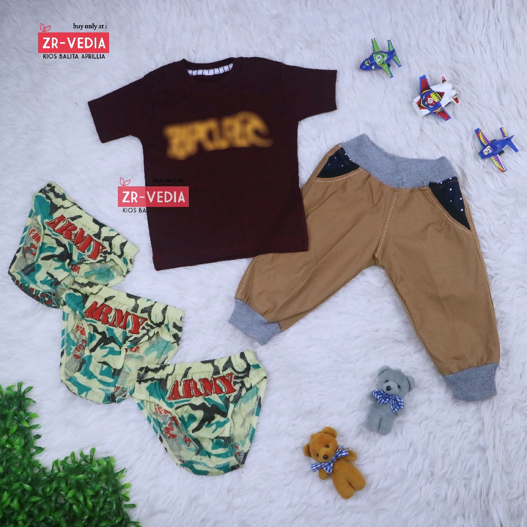 BUNDLING HEMAT Baju Anak Laki Setelan Celana 1-2 Tahun / Isi Set Baju Celana Jogger Celana Dalam 3