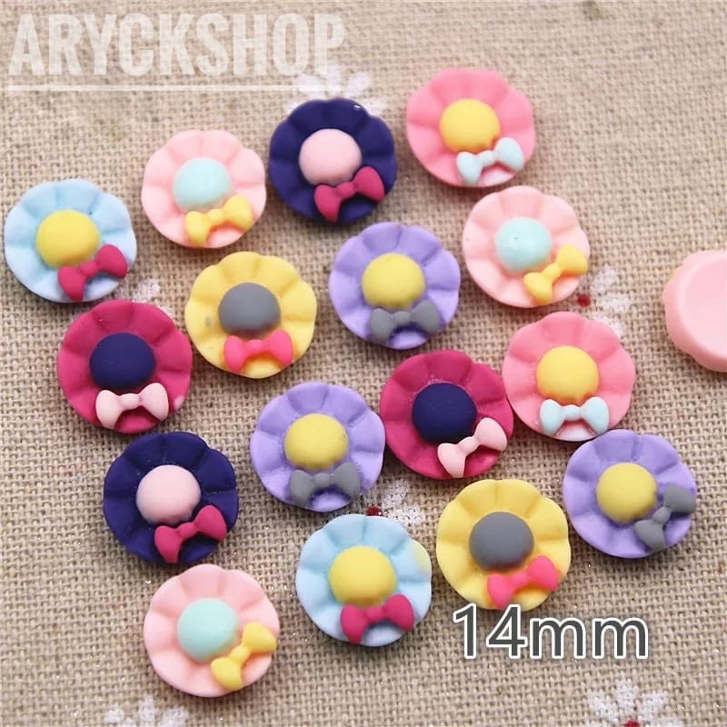 Resin Topi Pita bergaris 14mm isi 10pcs bahan craft aksesoris tasbih digital