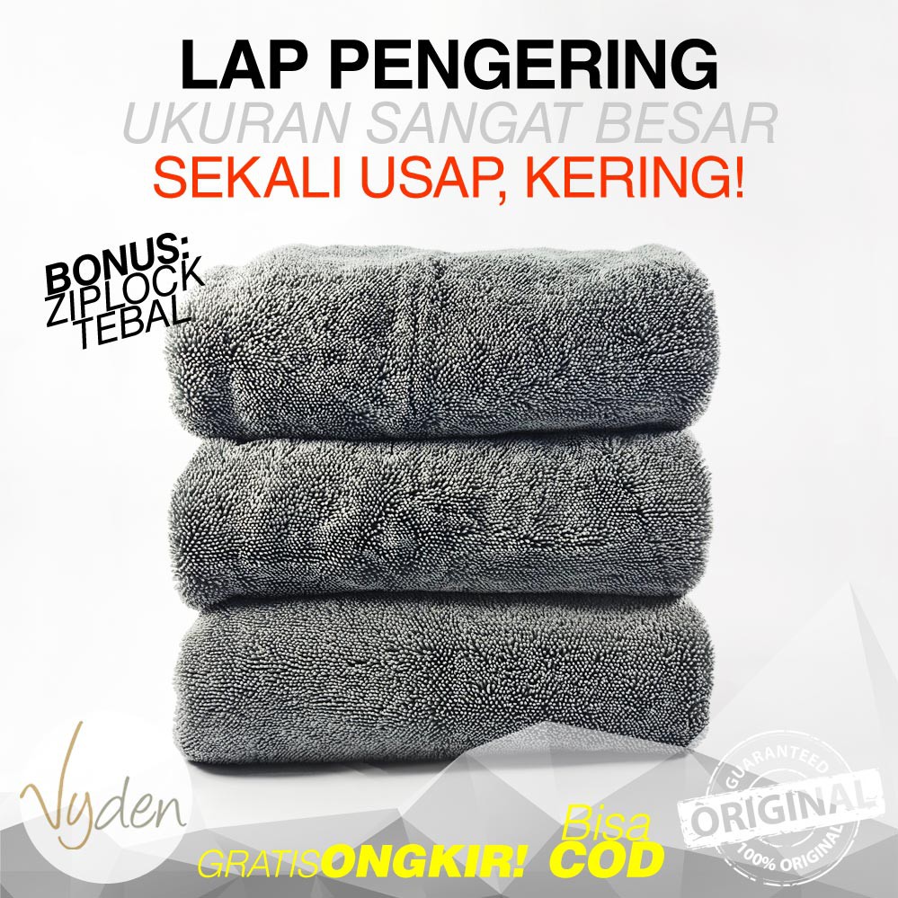 YS21 Lap Pengering Cuci Mobil MEGUIARS Water Magnet Killer VYDEN Drying Towel Twisted 600GSM 70 x 90