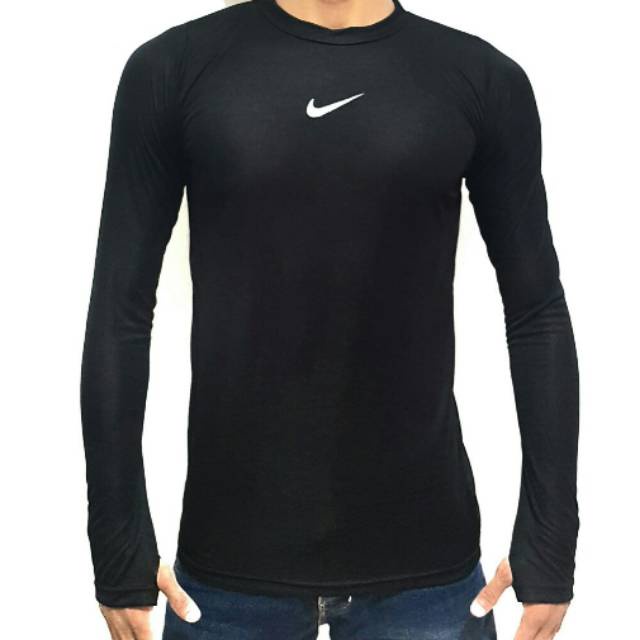 Manset Baselayer Baju Kaos NIKE lengan panjang Hitam olahraga Voli futsal sepak bola sepeda basket