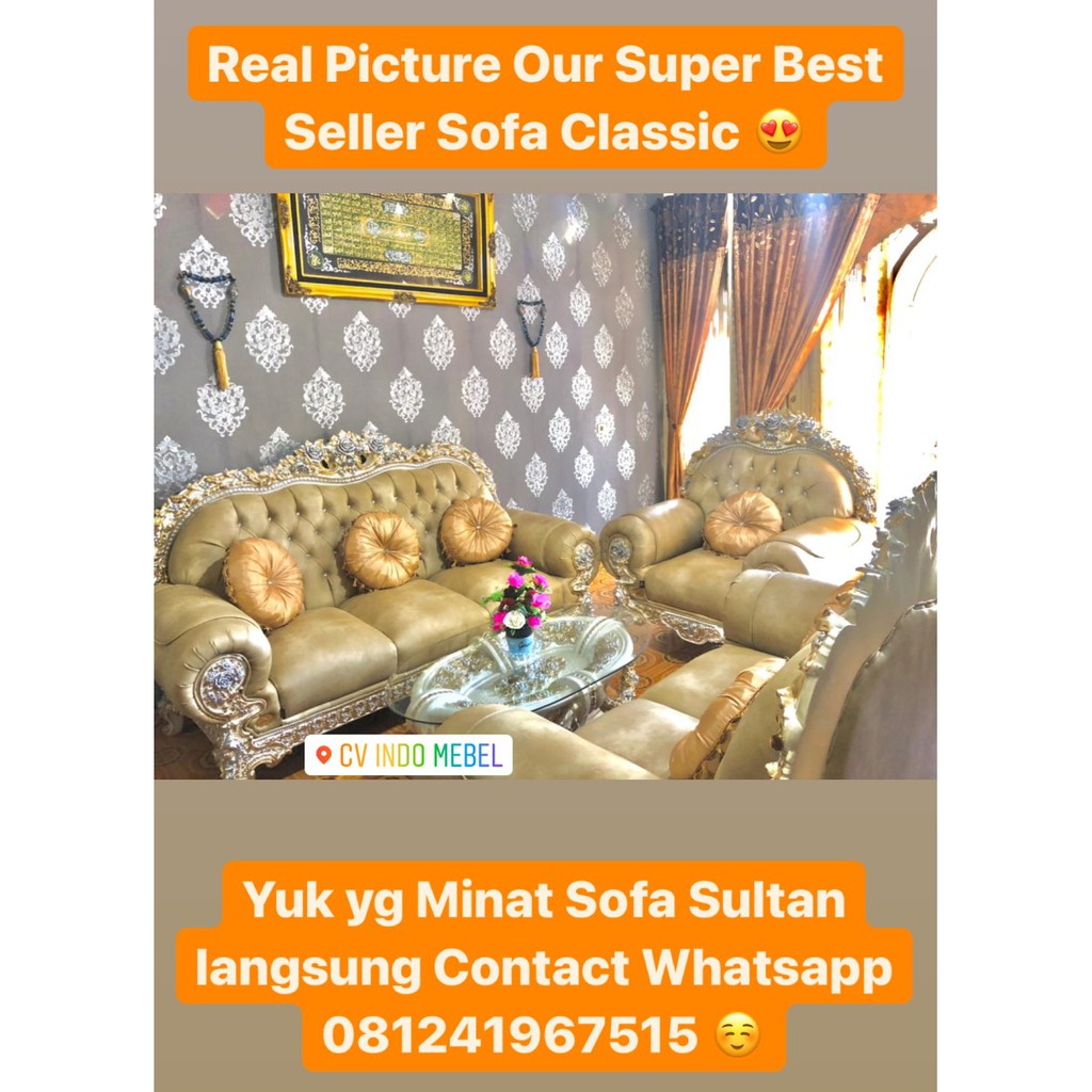 sofa klasik modern promo ready makassar murah kursi tamu ukir 321 mewah kulit oscar warna cream