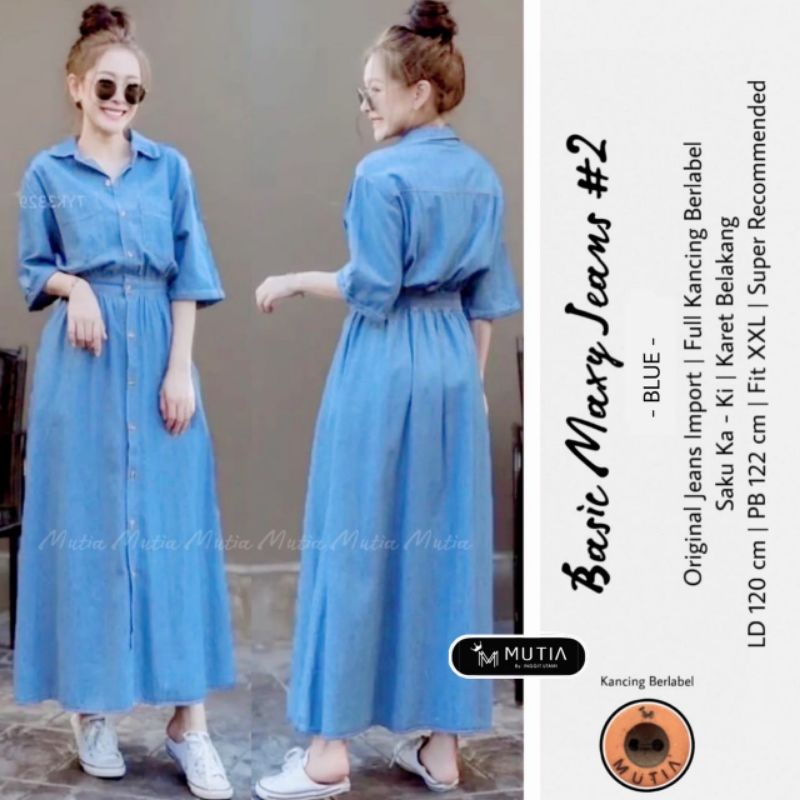 BASIC MAXY JEANS #2 BY MUTIA (DRESS JEANS MUSLIMAH) Maxi dress jeans wanita premium