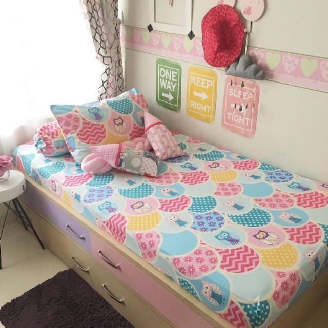 ready stock sprei katun catra rainbow owl 180x200x20