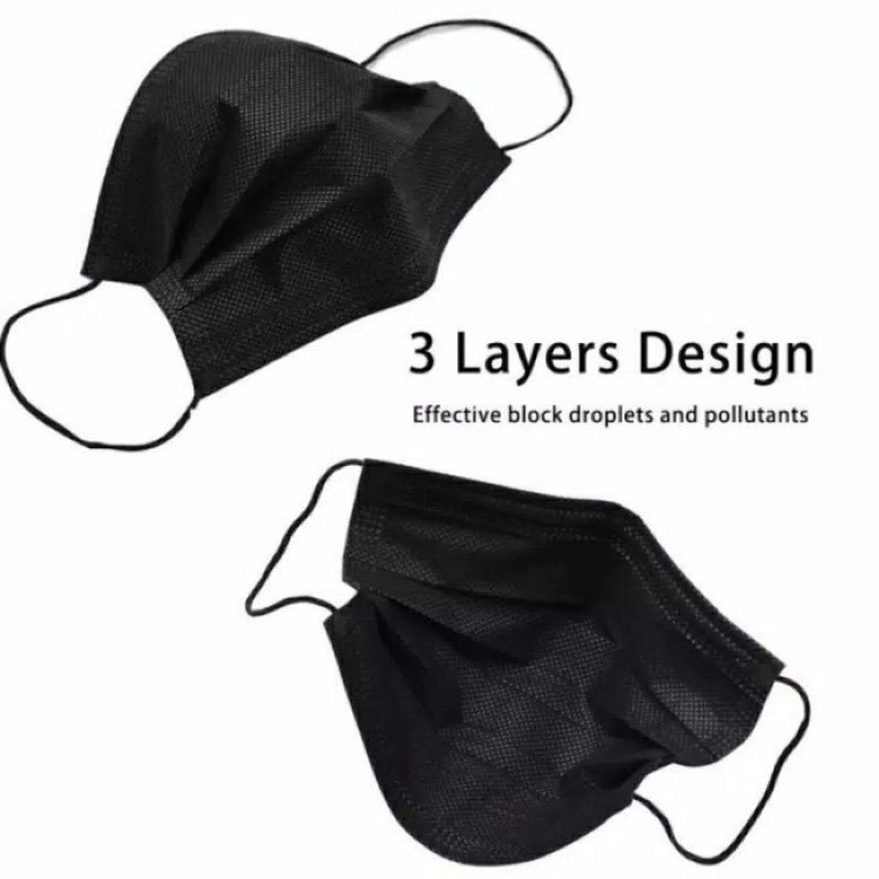 Masker BOSON/ELIER HITAM/BIRU Earloop Headloop Hijab 3ply Disposable