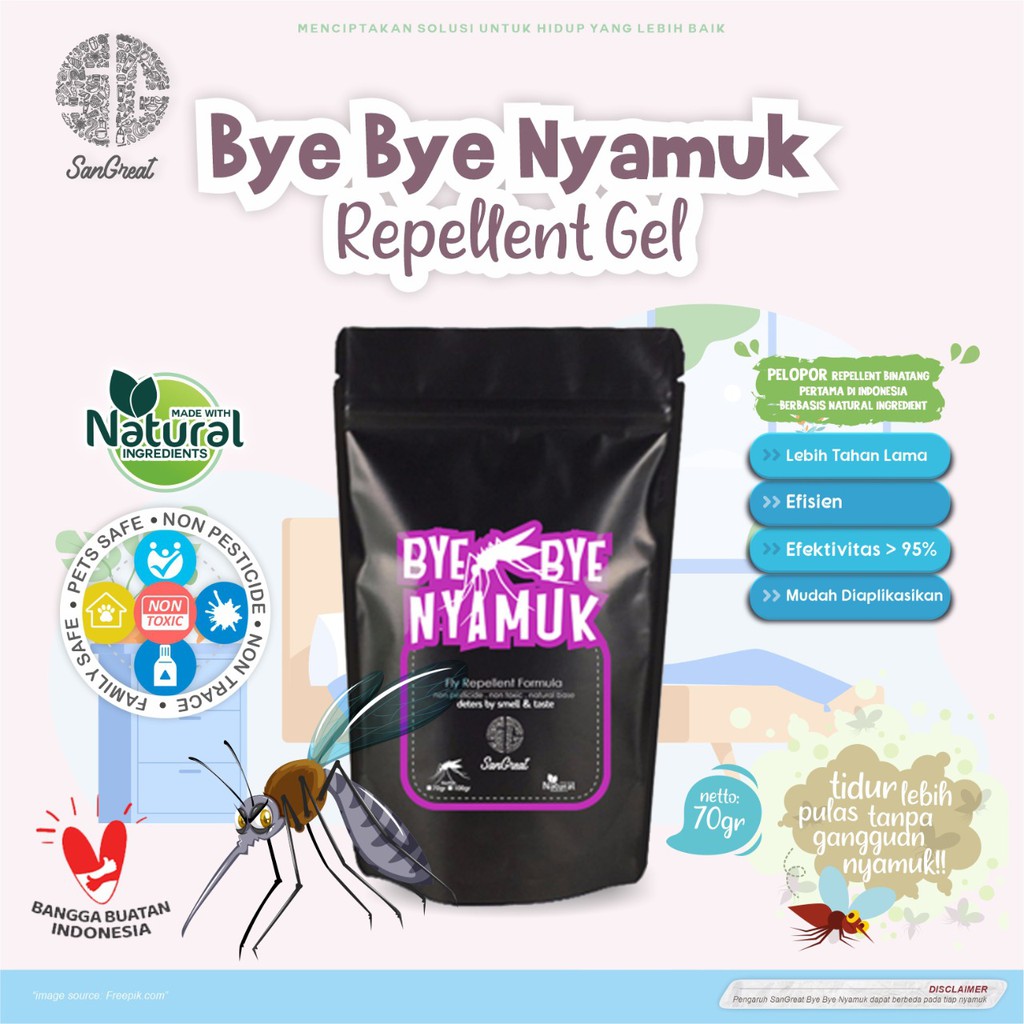 Anti nyamuk untuk bayi balita anak-anak  bentuk gel siap gantung non pestisida essential oil aman dari SanGreat Bye Bye Nyamuk 100 gr