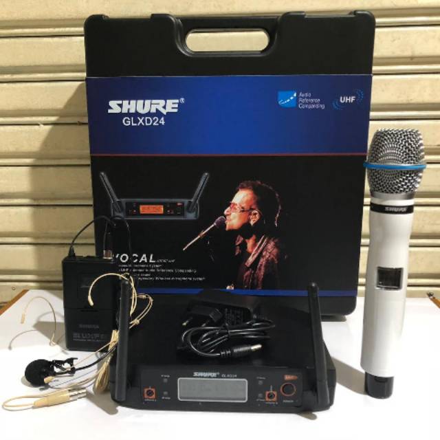 Mic wireless Shure GLXD-24 1Pegang - 1Clip on - Headset wrn putih