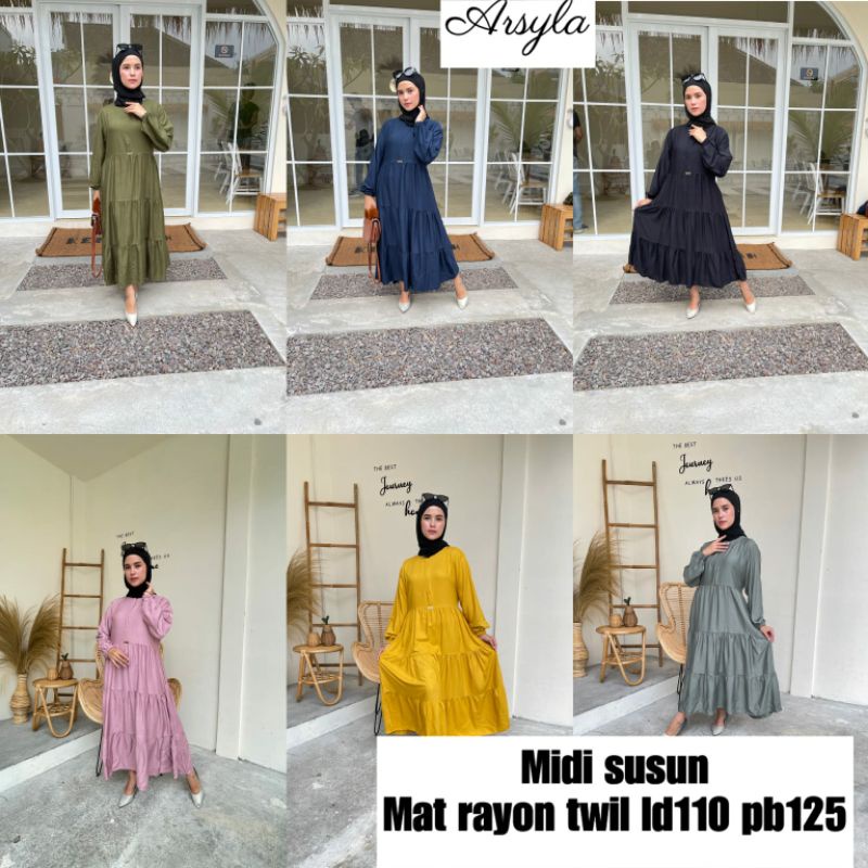 Basic Midi dress Rayon twil/Midi dress CASUAL/midi dress polos arsyla