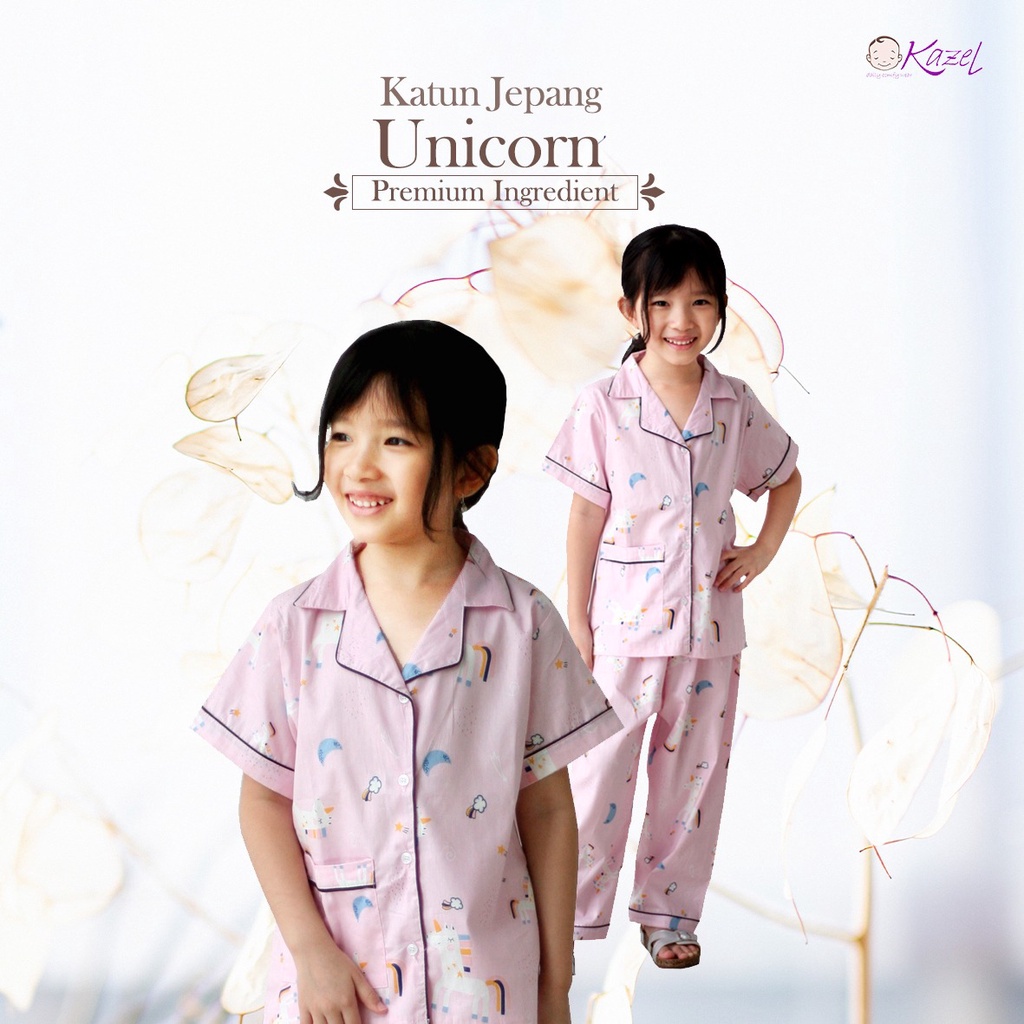 Baju Tidur Anak Perempuan Piyama Katun Jepang Kazel Luxury Girl Unicorn Edition 0-5thn (1Stel)