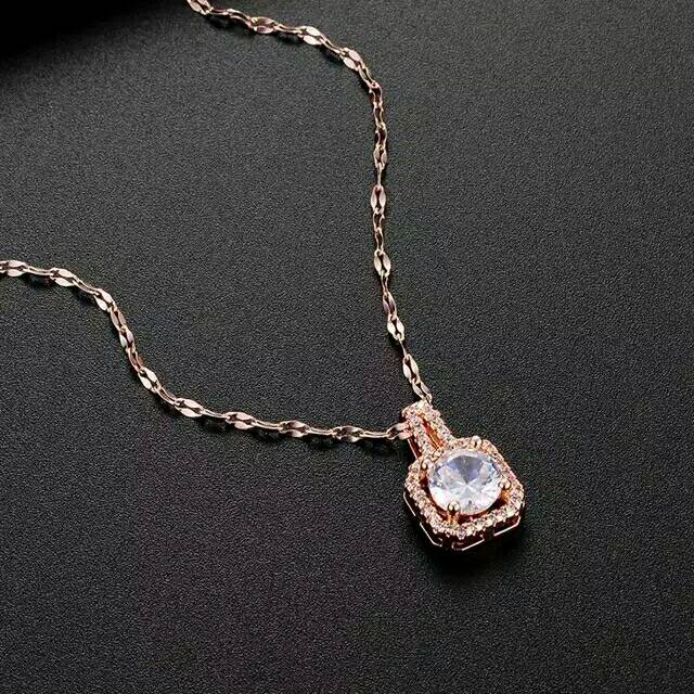 GG kalung Aksen Kotak Berlian Batu zircon Titanium#KL