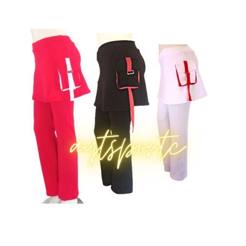 𝕱 celana senam rok wanita/celana rok kantong kombinasi merah putih/celana rok olahraga/celana senam 