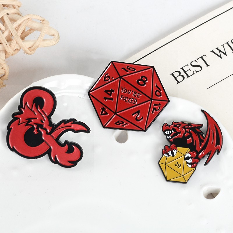 Dungeons and Dragons D20 Bros Pin Enamel Bentuk Dadu RPG D &amp; D 1980 's Untuk Aksesoris Pakaian