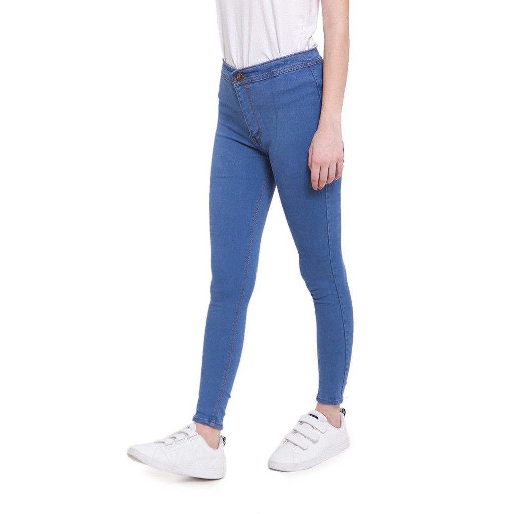 Dazina Blue HighWaist Skinny Plain Jeans Bawahan Wanita Premium Quality - HW Biru Muda