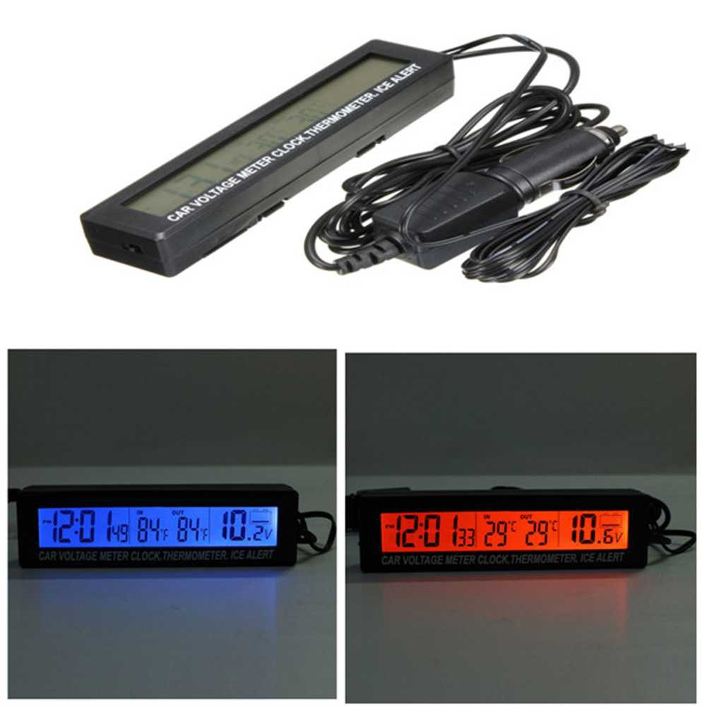 Jam Digital LCD Mobil dengan Thermometer  Battery Voltage Monitor