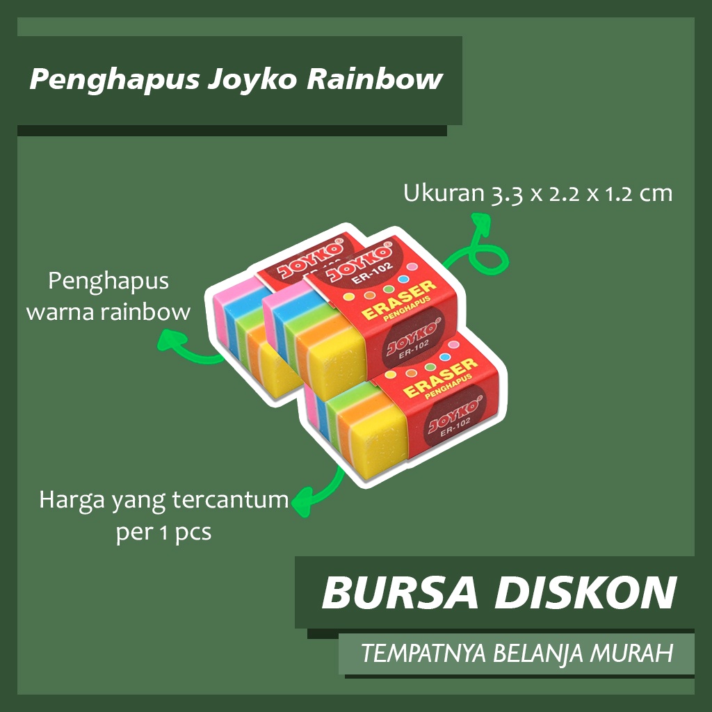 

Penghapus Joyko Rainbow ER-102 Hapusan Pensil Setip Pelangi Eraser