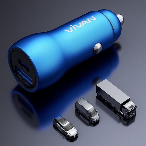 Vivan VCC04 Dual Port USB-C Fast Charging QC3.0 PD Car Charger Mobil original