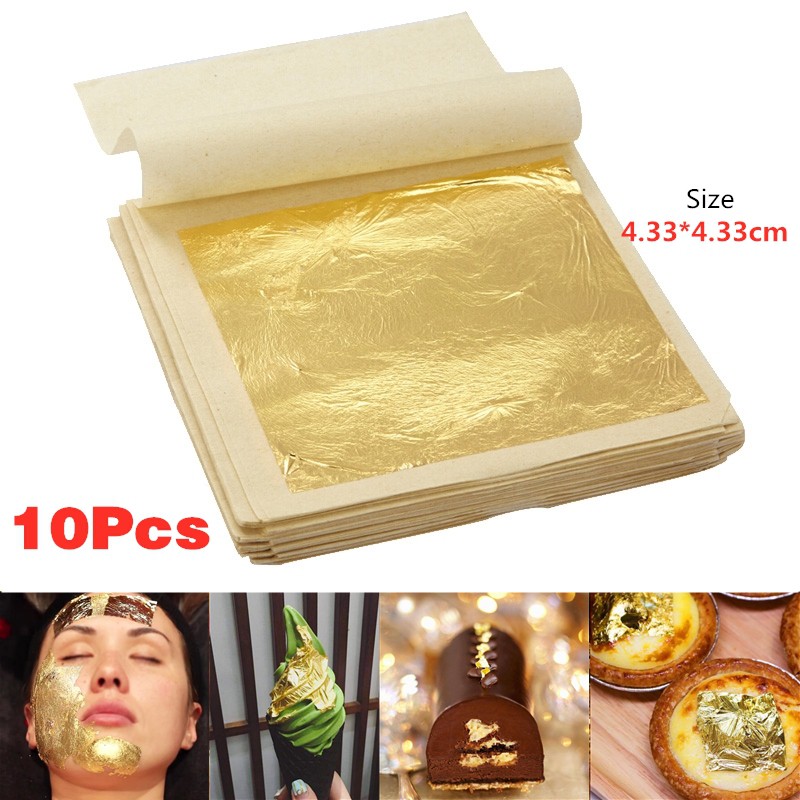 10 Pcs Set 24 K Murni Nyata Dimakan Emas Daun Foil Penyepuhan Kerajinan Kue Masker Wajah Shopee Indonesia