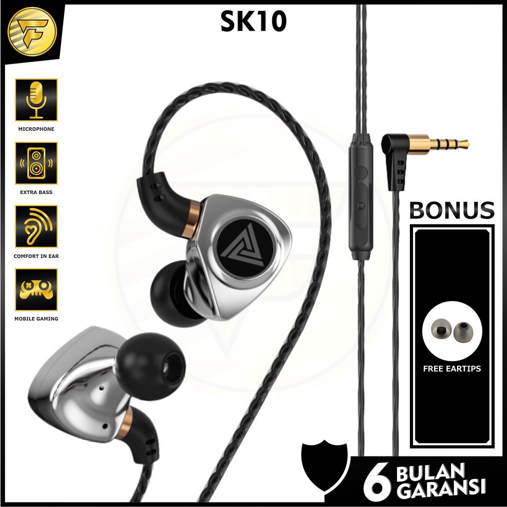 QKZ SK10 earphone Metal Body HIFI BASS stereo music telfon Sport daily headset dengan mic original