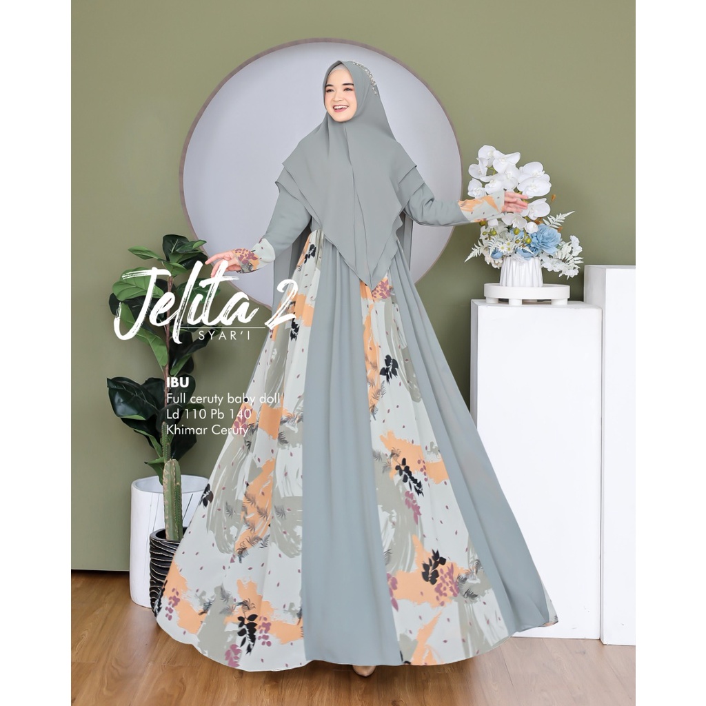 Zahira1808 Eleanor 6 Syari Ibu Busui Dress Hijab Muslimah Atasan Terlaris Gamis Syari Ori Best Seller-Jelita 2 Olive