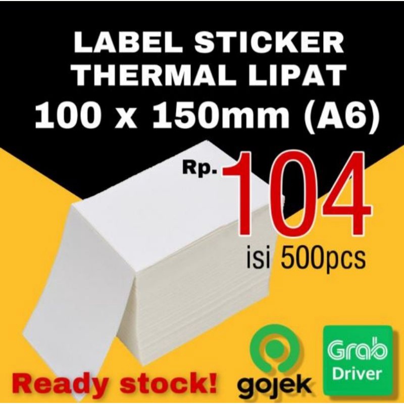 Jual Kertas Sticker Label Thermal Lipat 100x150 Barcode A6 Shopee