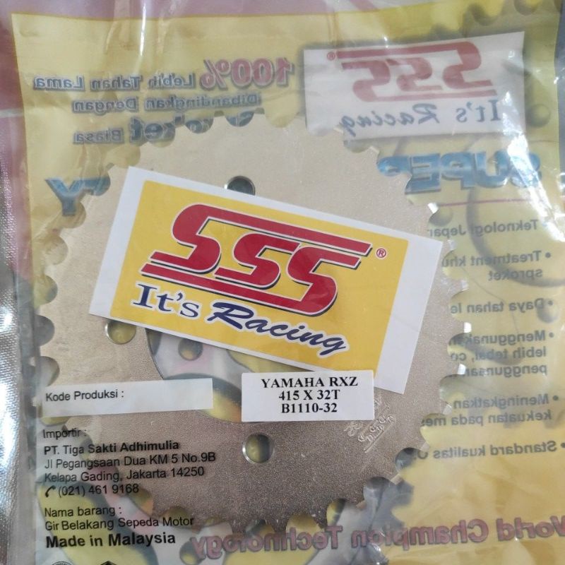 Gear Belakang SSS 415 28 30 31 32 33 34 35 36 37 38 39 40 41 RXZ RXKing Jupiter Vega MX FIZR-415-32