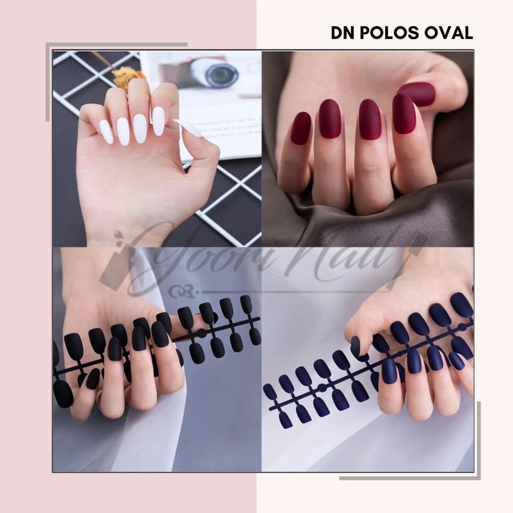 Kuku palsu polos bentuk oval set 24pcs fake nails polos false nail