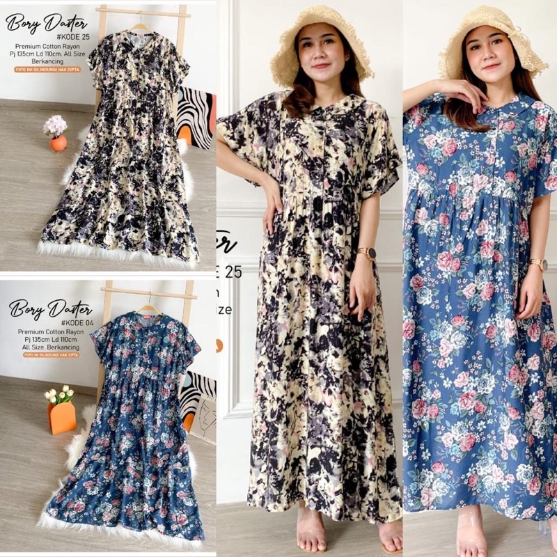 Bory daster panjang semata kaki baju tidur wanita premium cotton rayon