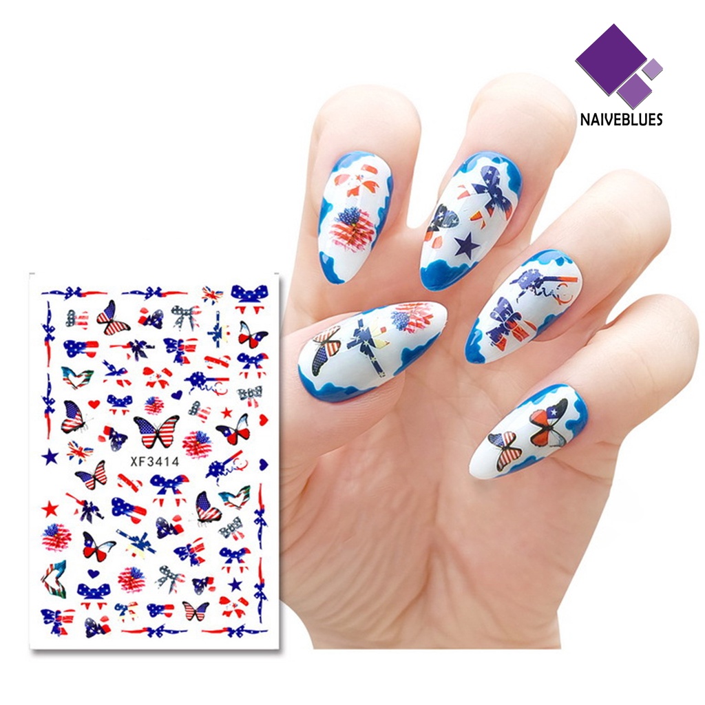 Naiveblue Stiker Kuku Ultra Tipis Motif Bendera Amerika Serikat Untuk Nail Art