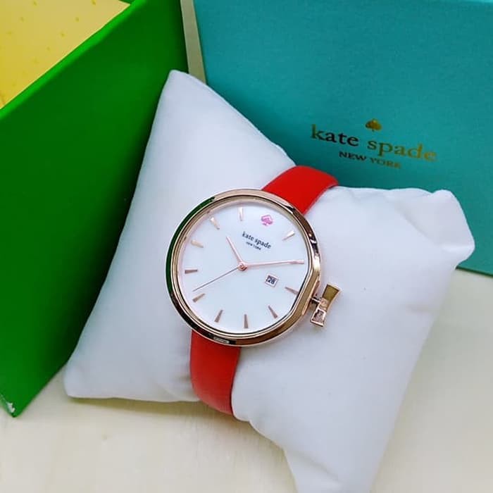 Jam Tangan Wanita / Cewek Kate Spade Date Leather Red