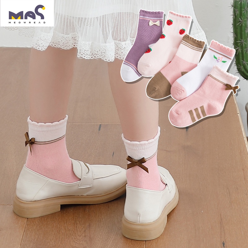 Kaos Kaki Anak Perempuan Motif Pink Strawberry Socks Kids Fashion Korea Kekinian Usia 3-12 Tahun TK SD