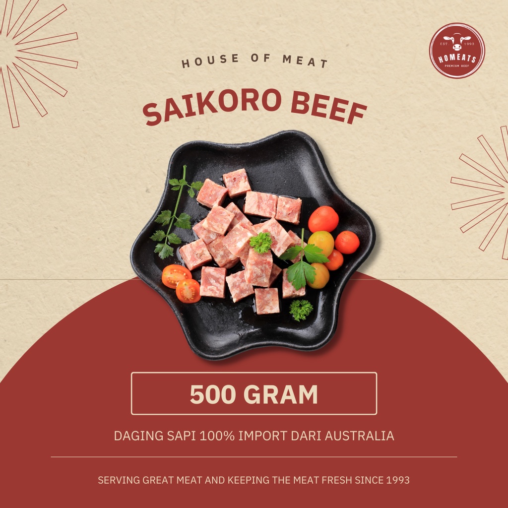 

Saikoro Beef Premium Meltique Cube Steak Grill 500 Gram 1/2 KG