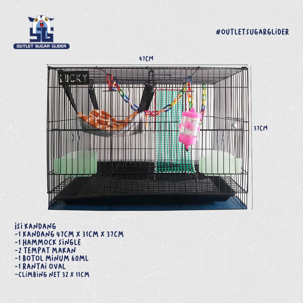 PAKET KANDANG PREMIUM 47CM LENGKAP - SUGAR GLIDER / TUPAI TERBANG