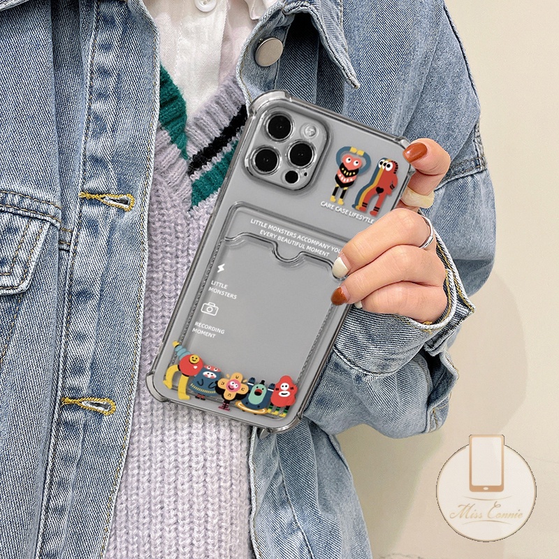 Soft Case Dompet Kartu Tahan Banting Desain Monster Kecil Untuk iPhone 6 6s 7 8 Plus 11 12 13 14 Pro Max SE 2020 XR X XS Max