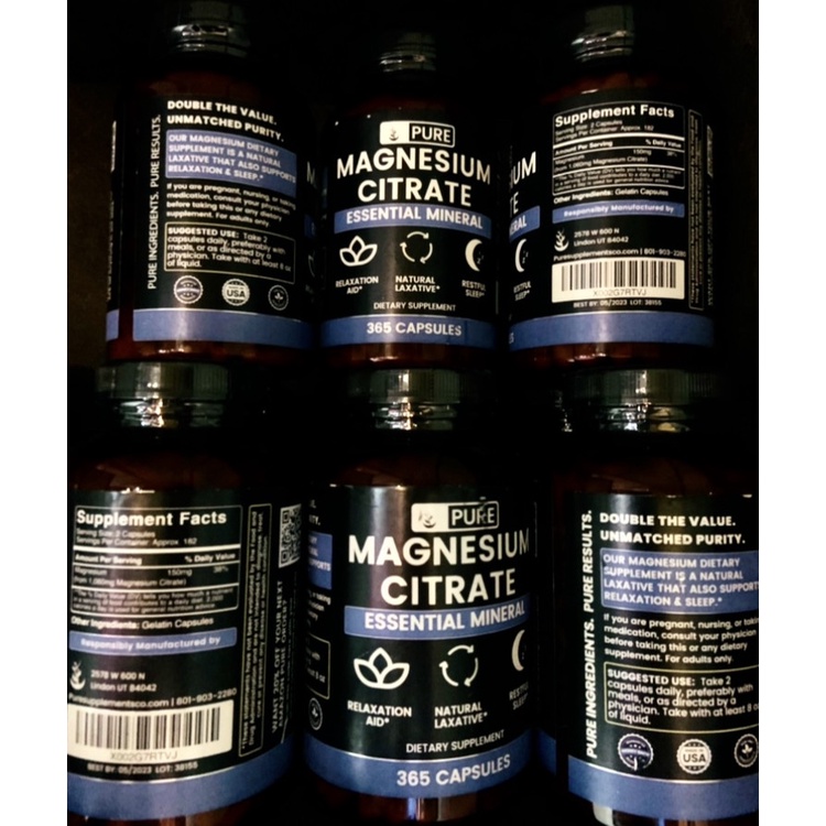 PURE Magnesium 150mg ( 1,060mg Magnesium Citrate) isi 365 kapsul