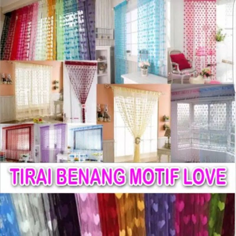 TERLARIS!! Tirai Benang Motif LOVE Tirai Pintu Jendela Ruang Tamu Korean Style