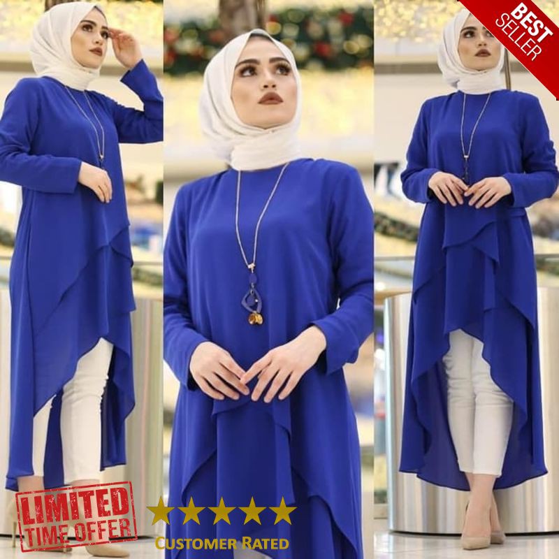 HOT baju atasan wanita tunik asimetris ara biru benhur xl tnk ar vt